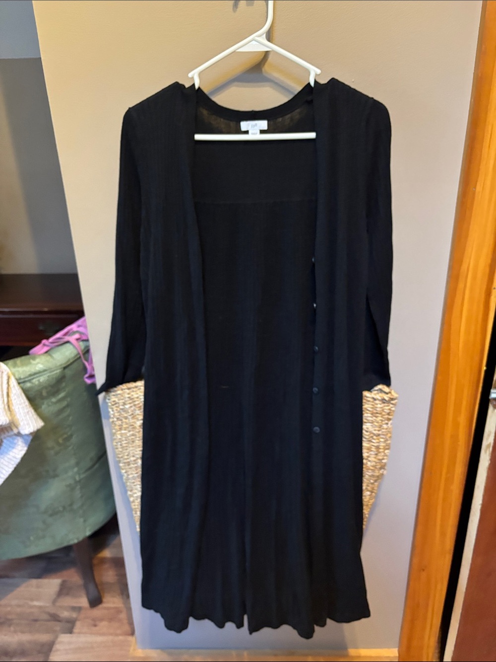 J. Jill Black Long Open-Front Ribbed Cardigan